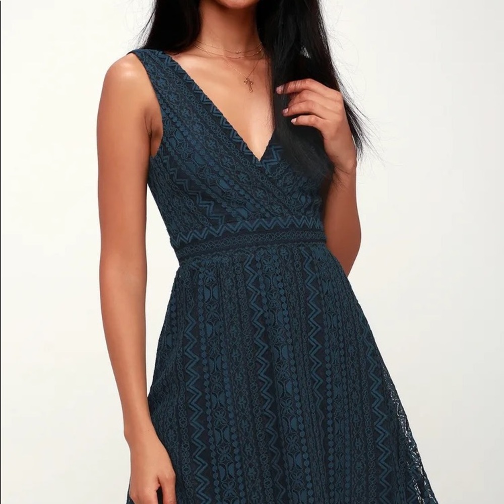 Lulu’s You Complete Me Navy Blue Lace Skater Dress xs